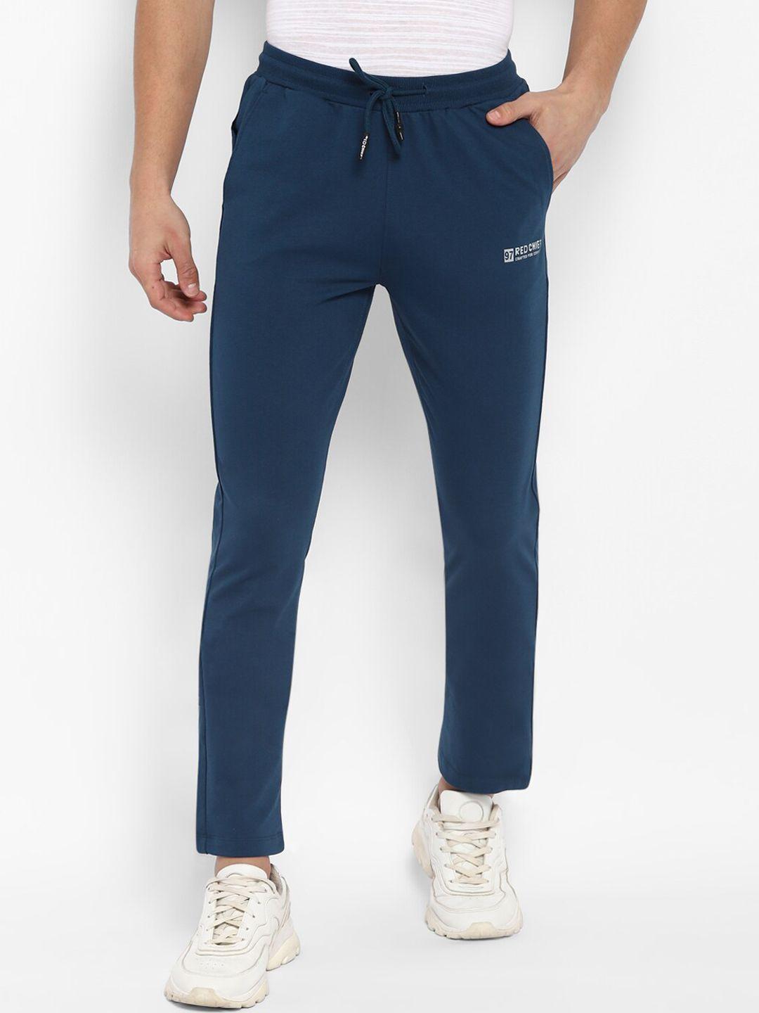red chief men teal solid cotton track pants
