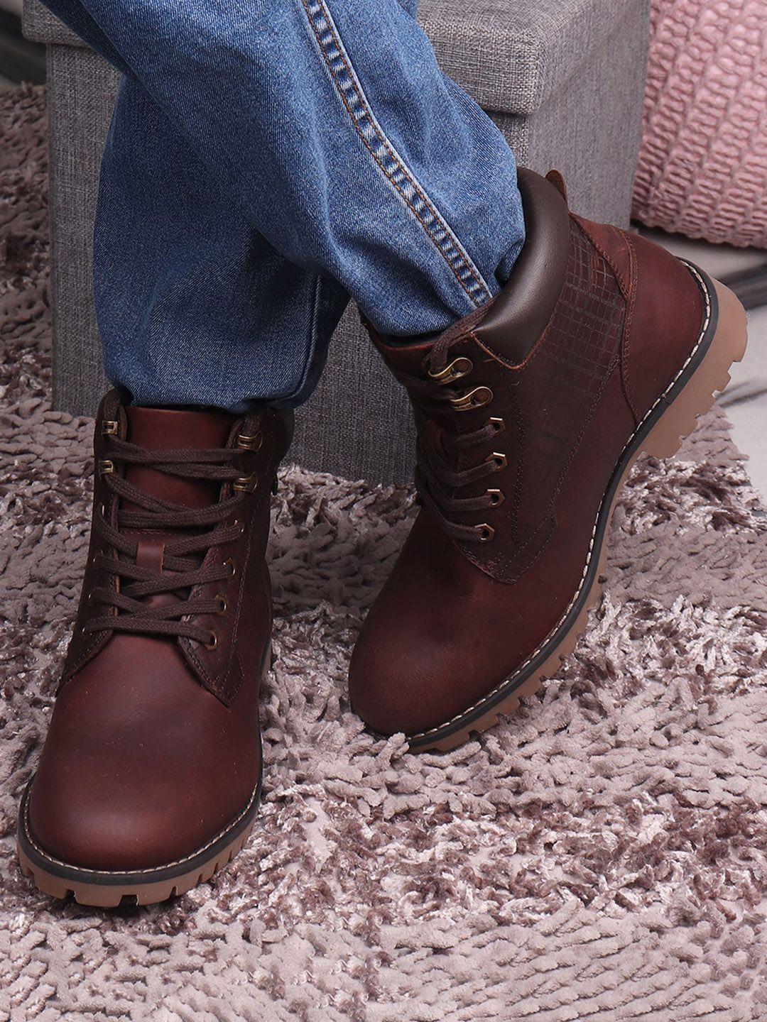 red chief men textured leather round toe regular boots