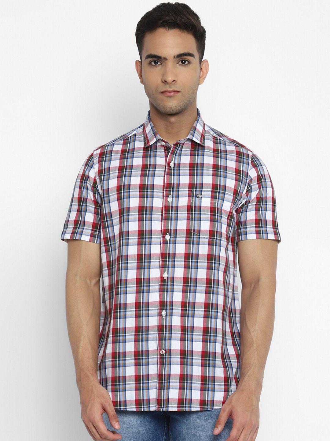 red chief men white slim fit tartan checks checked casual shirt