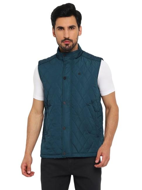 red chief teal blue regular fit sleeveless jacket