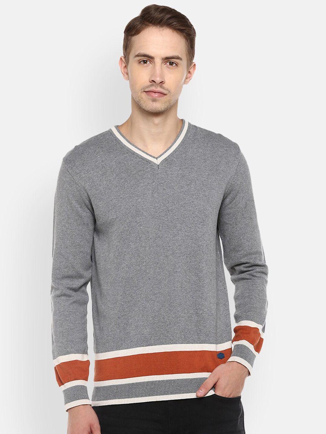 red chief v- neck colourblocked organic cotton pullover sweater