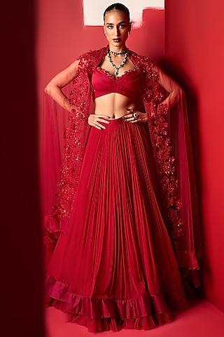 red chiffon & organza lehenga set