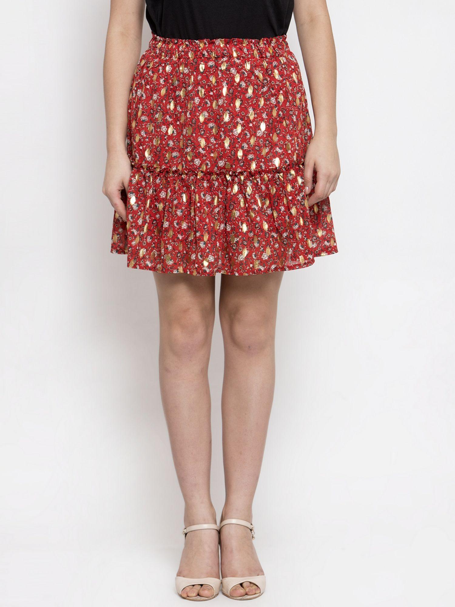 red chiffon women skirt