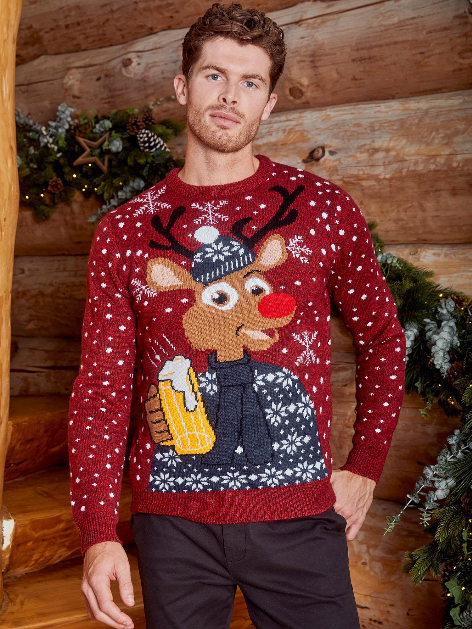 red christmas novelty reindeer jumper