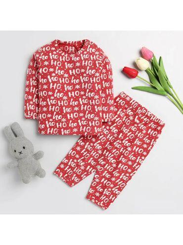 red christmas printed full sleeve night suit (set of 2)