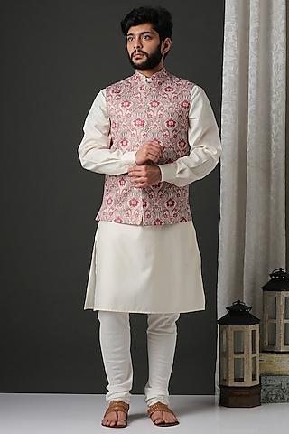 red classic printed nehru jacket