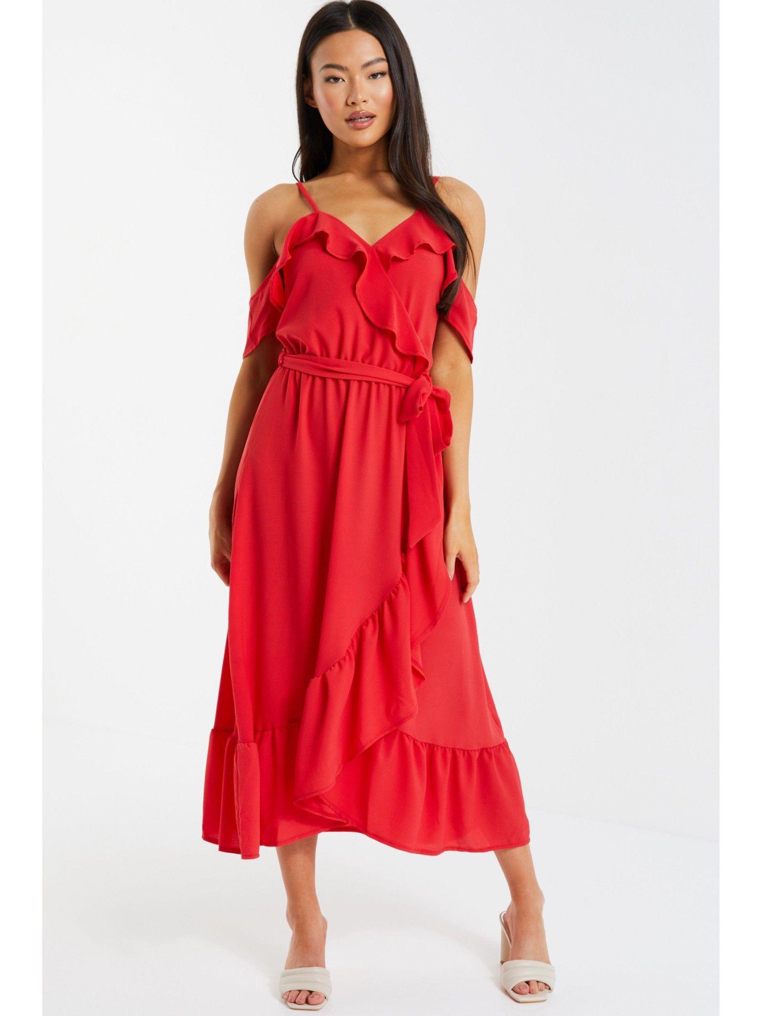 red cold shoulder midi dress (set of 2)