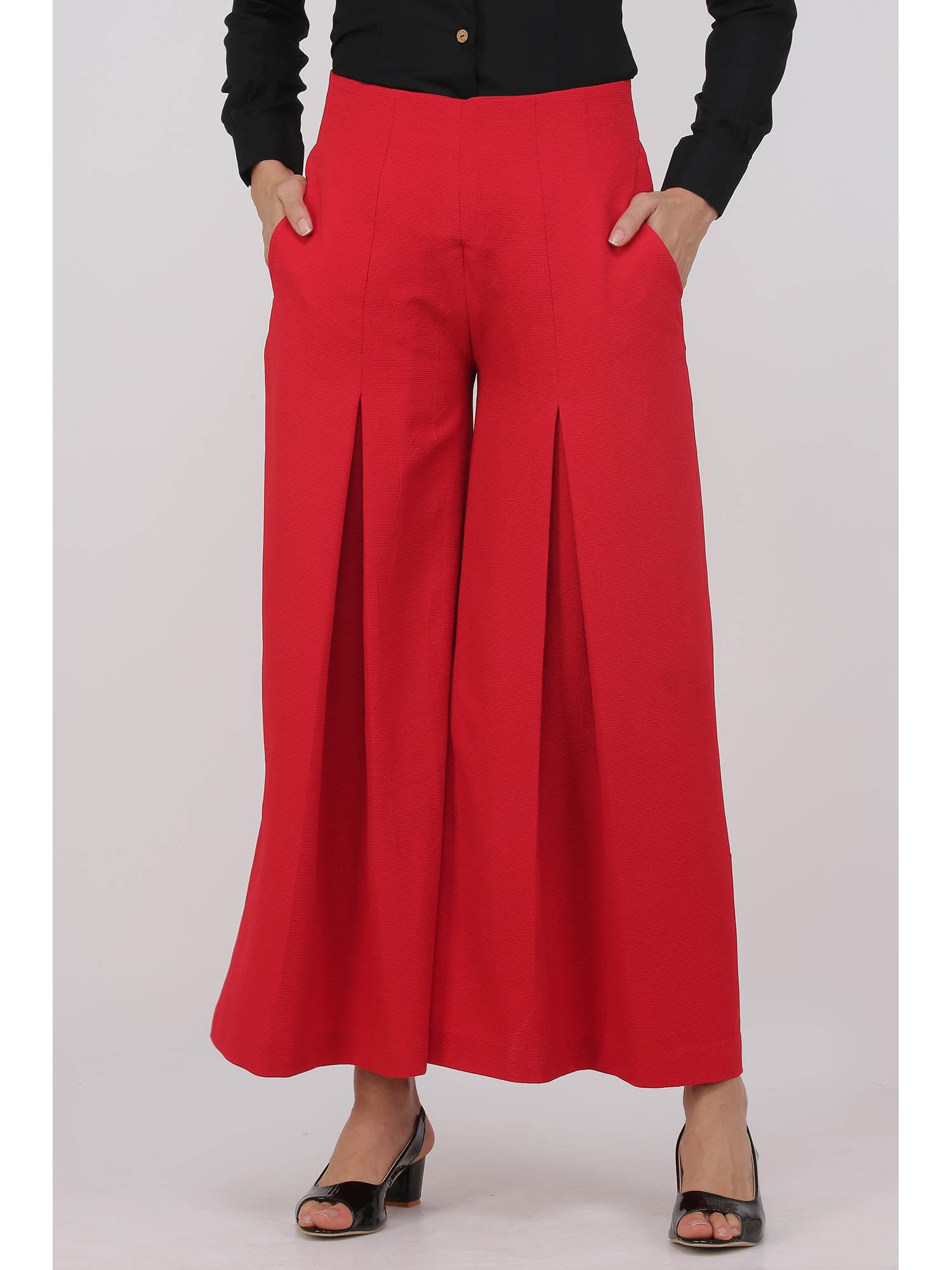 red collins high waisted pants