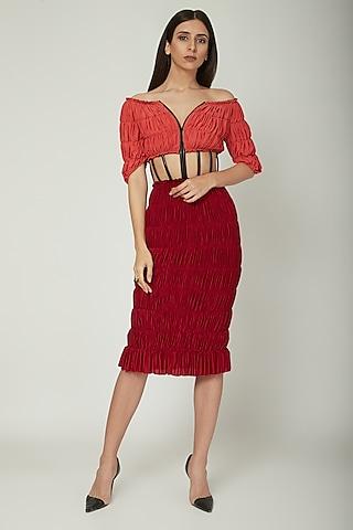 red color blocked ruched dress