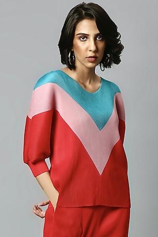 red color blocked top