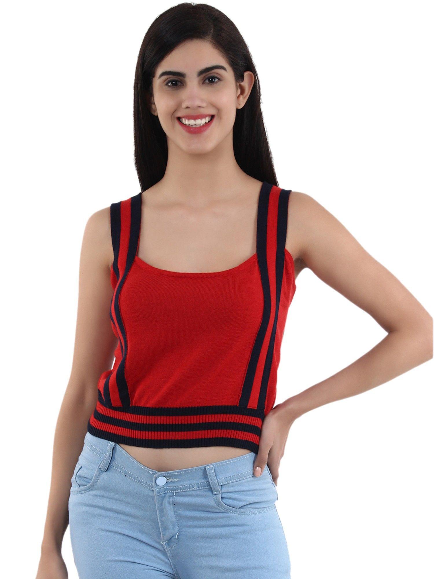 red colour striped tank top