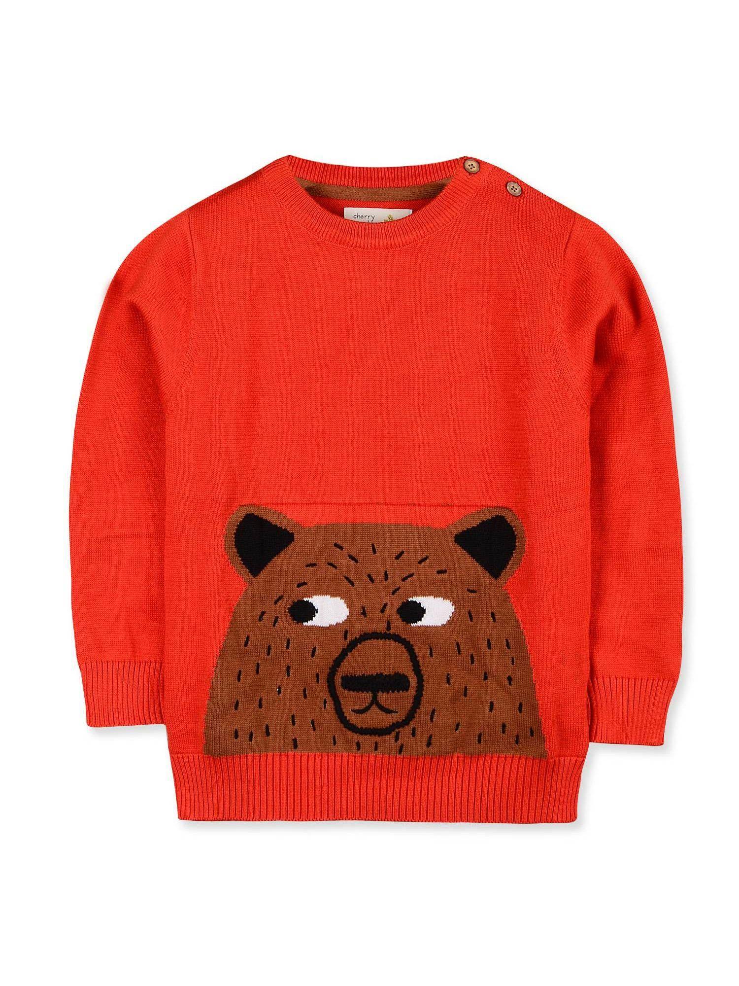red colourful intarsia sweater