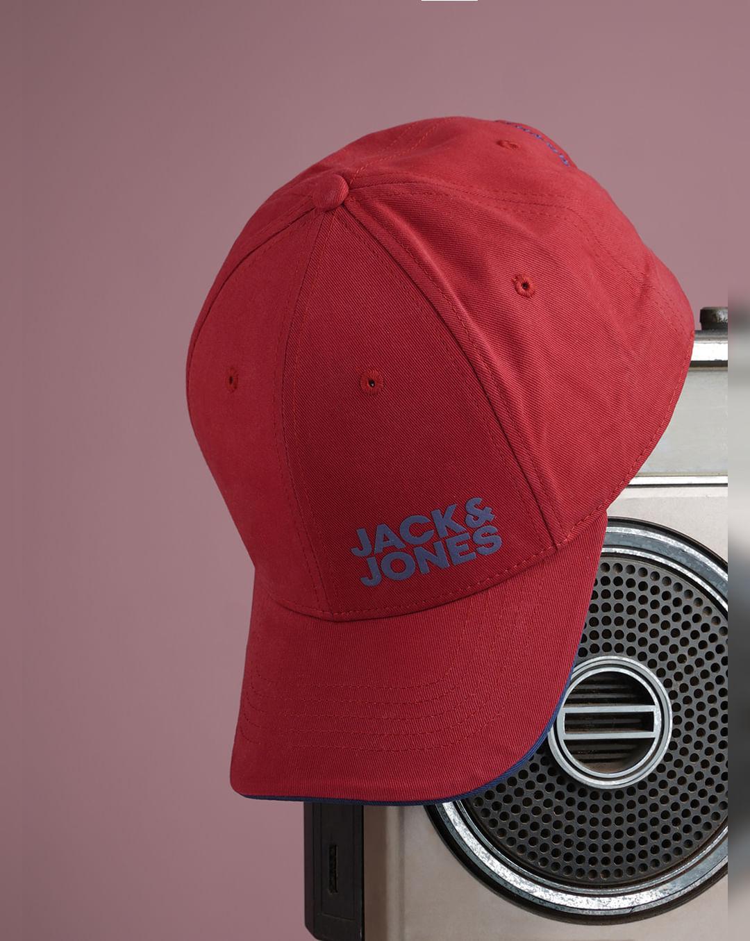 red contrast logo print baseball cap