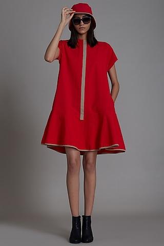 red cotton a-line dress