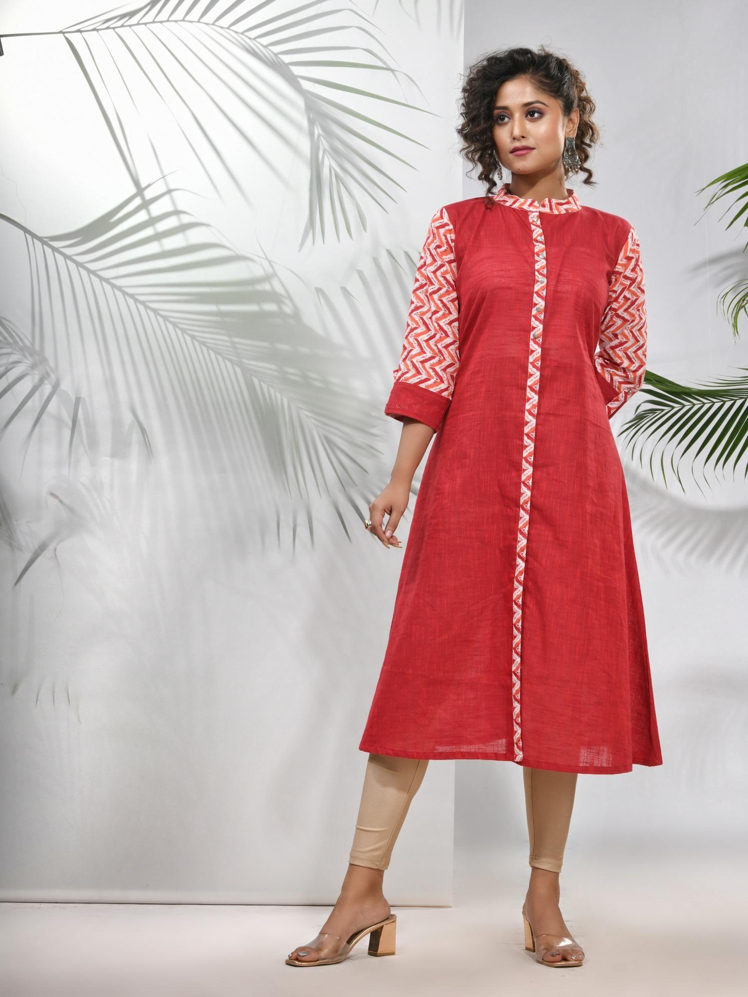 red cotton a-line kurta