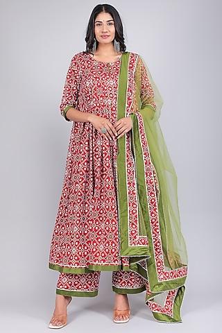 red cotton anarkali set