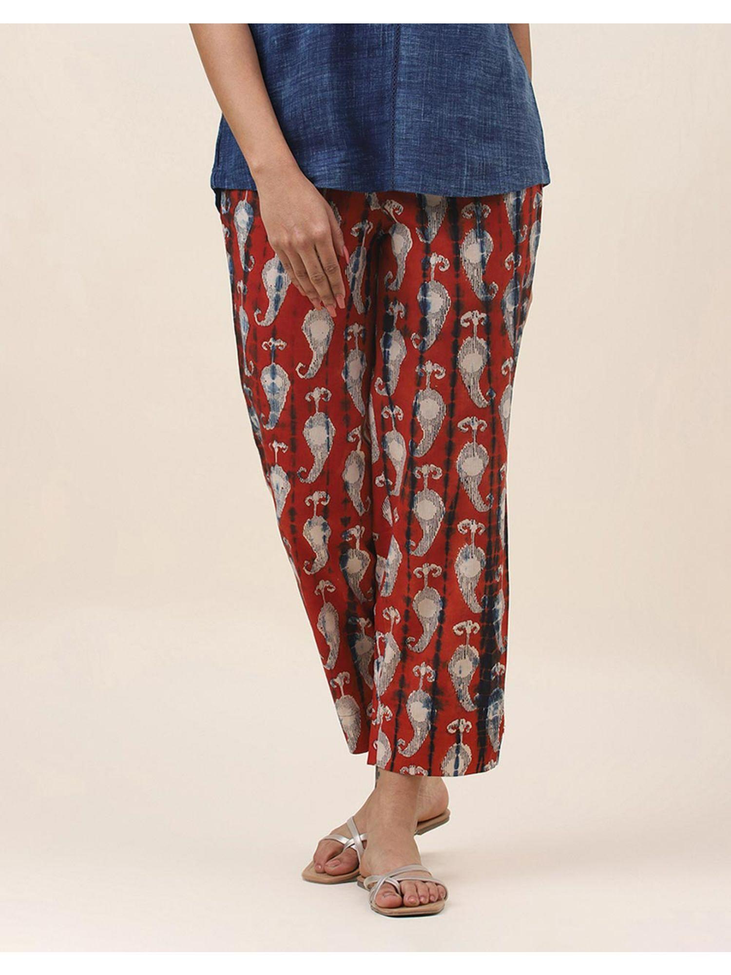 red cotton bagru casual pant