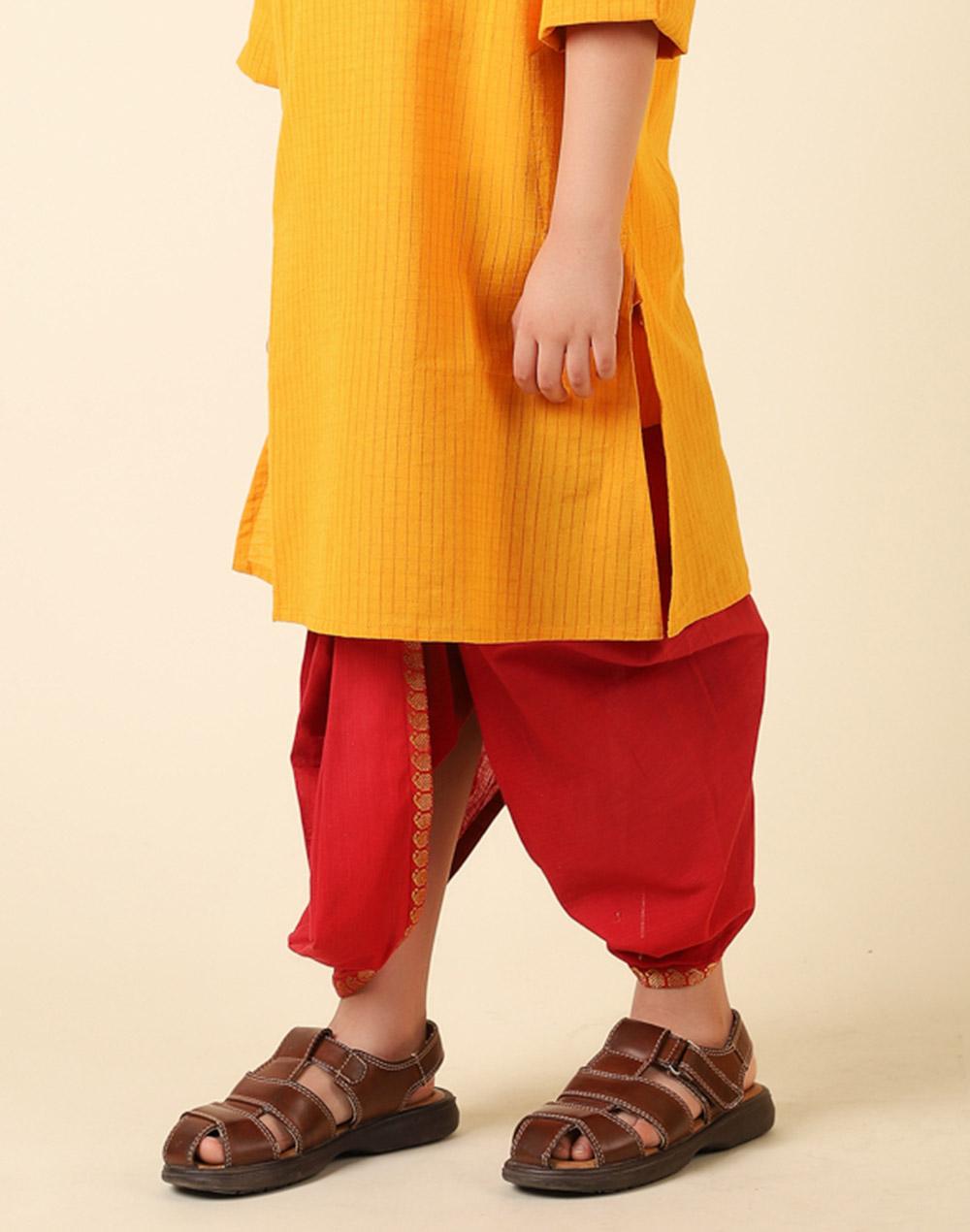 red cotton blend dhoti with elasticated waistband & drawstring