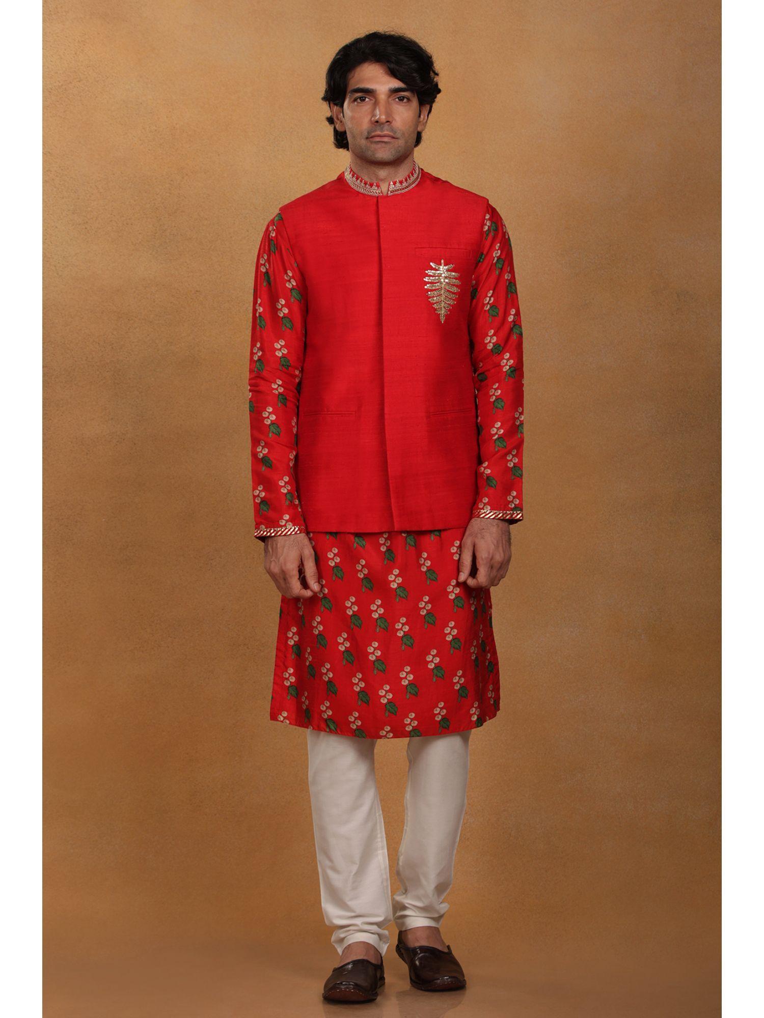 red cotton candy kurta (set of 3)