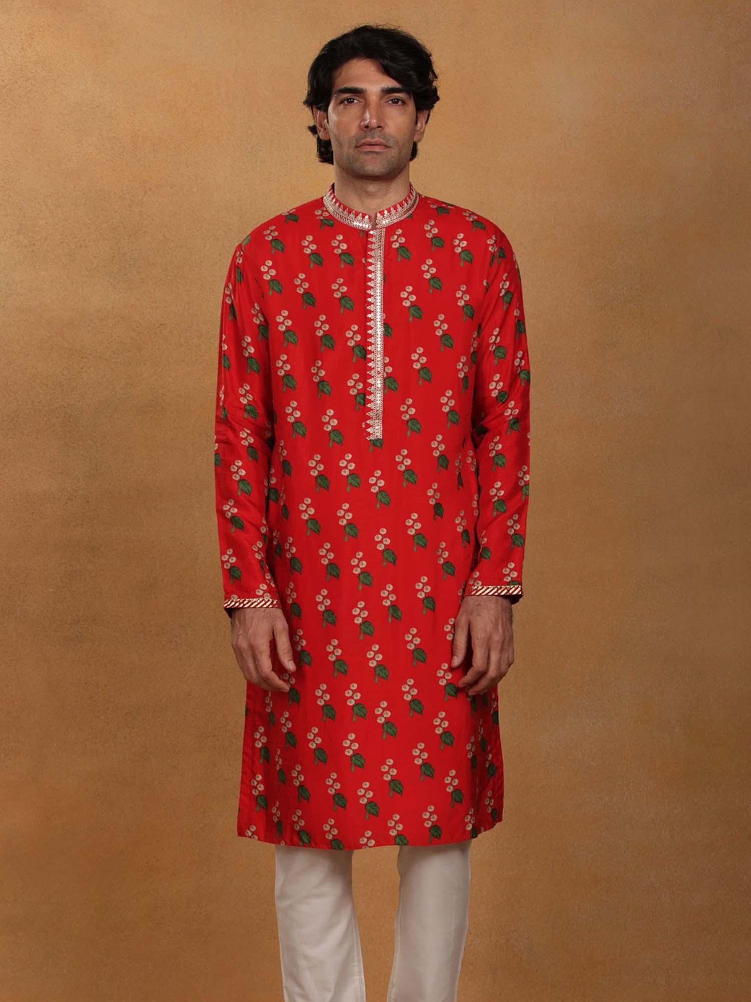 red cotton candy kurta