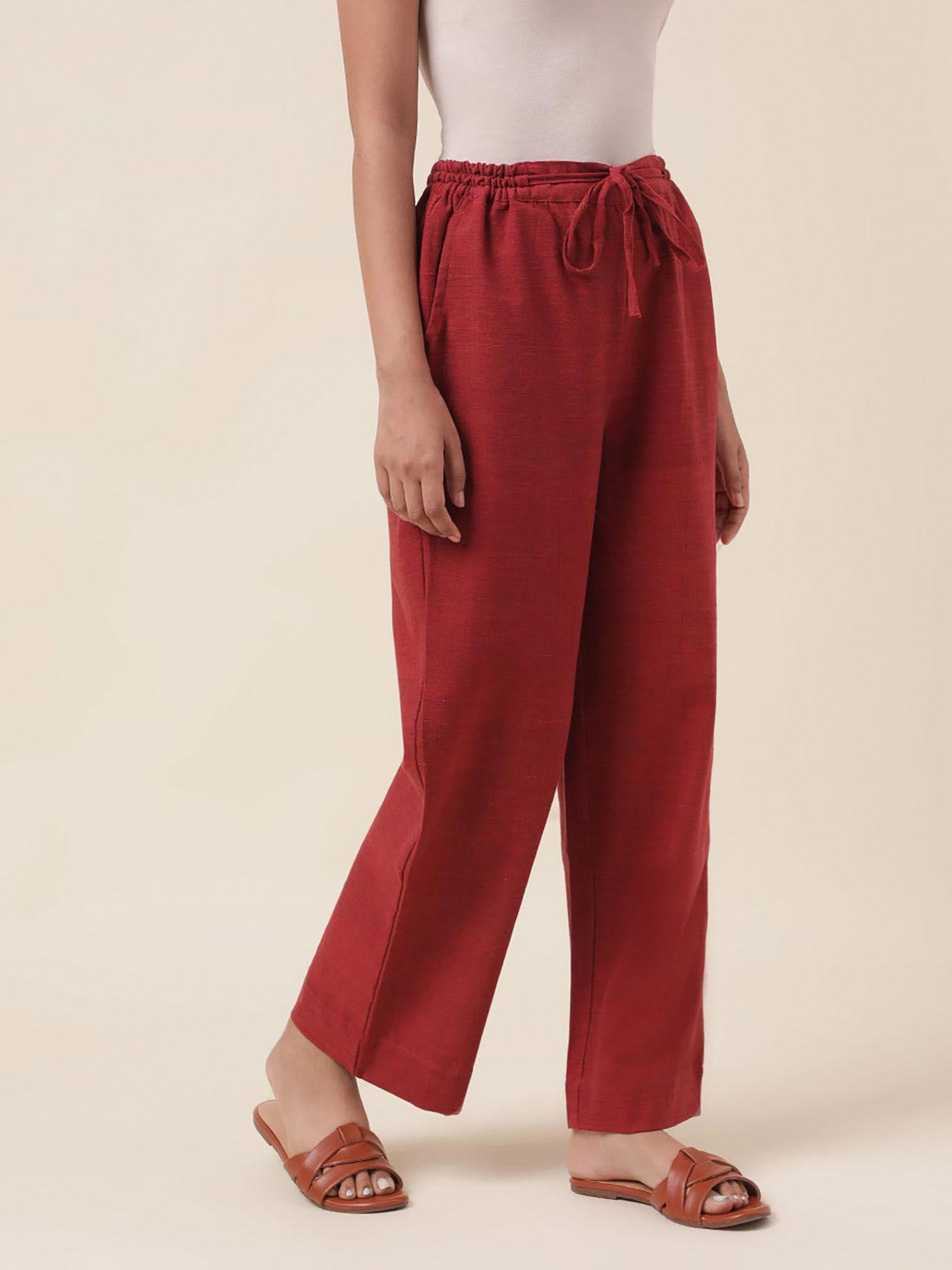 red cotton comfort fit pant