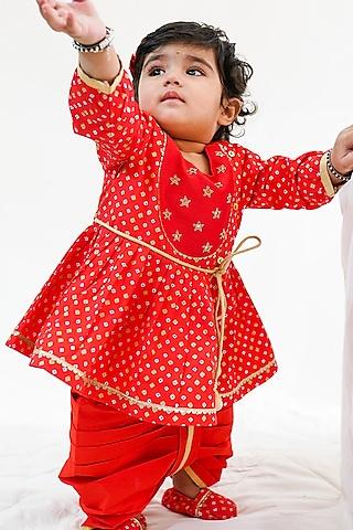 red cotton dhoti set for girls