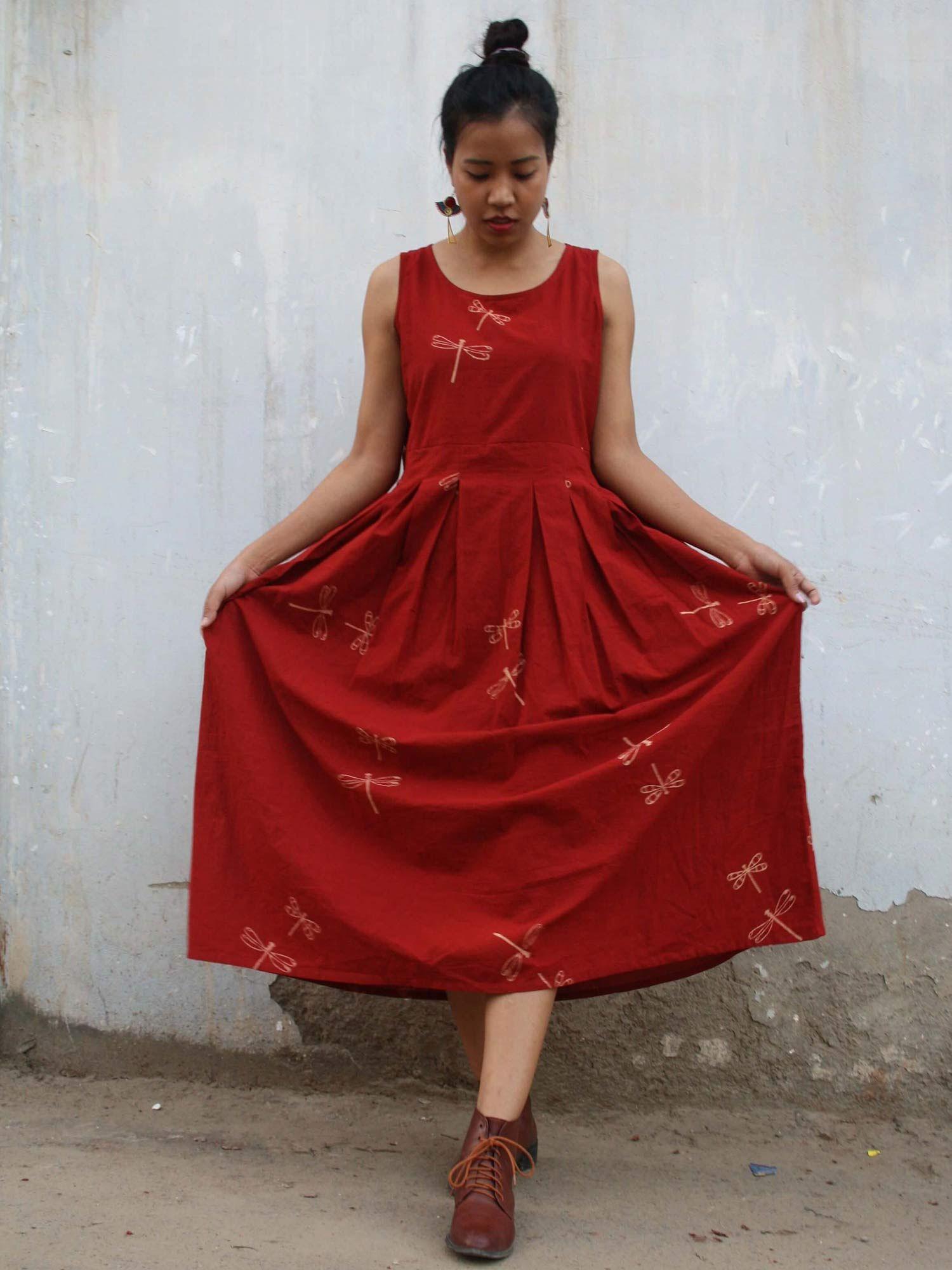 red cotton dress