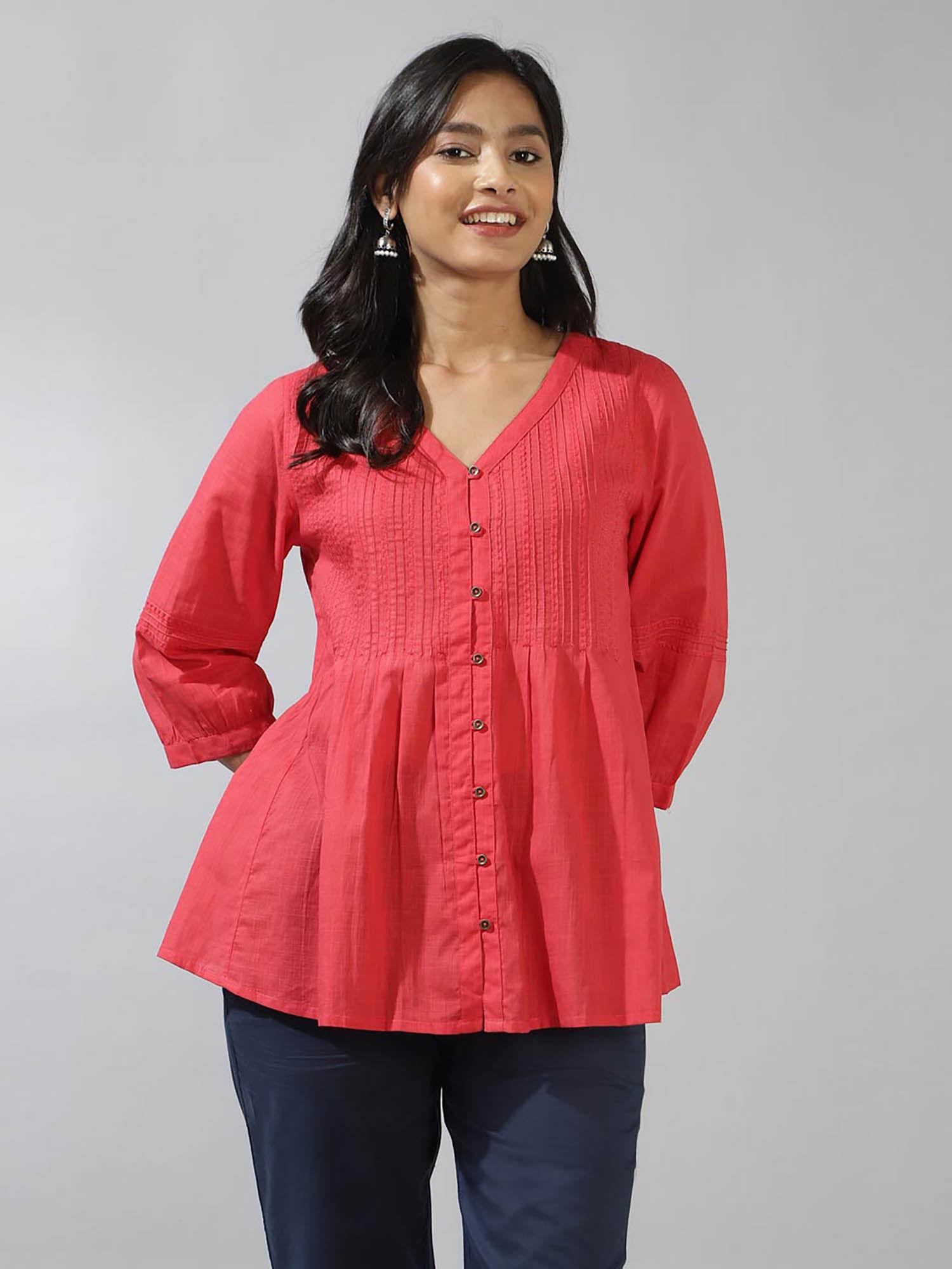 red cotton embroidered tunic