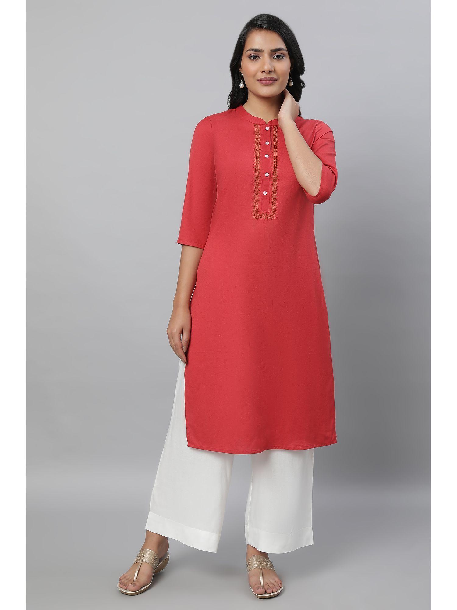 red cotton flax casual kurta