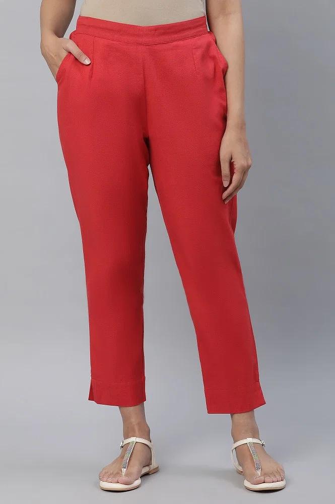 red cotton flax trouser pants