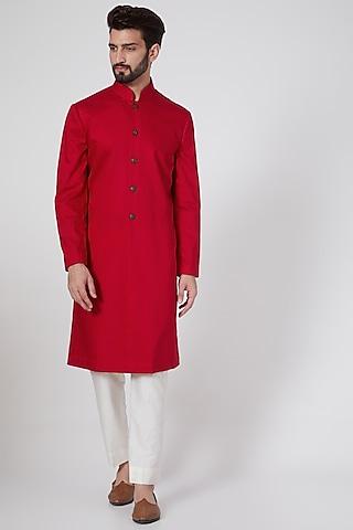 red cotton formal kurta