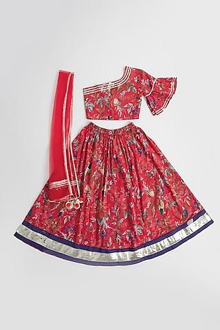 red cotton gota detailed lehenga set for girls