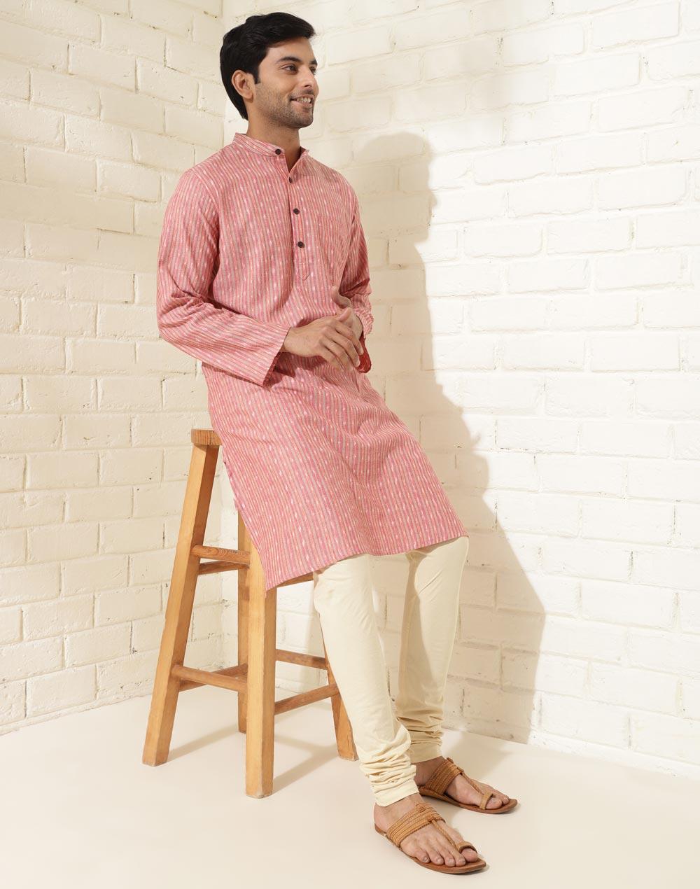 red cotton ikat woven long kurta