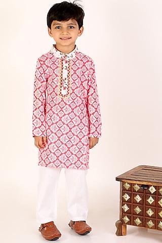 red cotton kurta set for boys