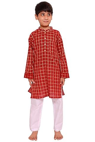 red cotton kurta set for boys