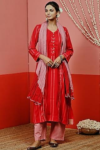 red cotton kurta set