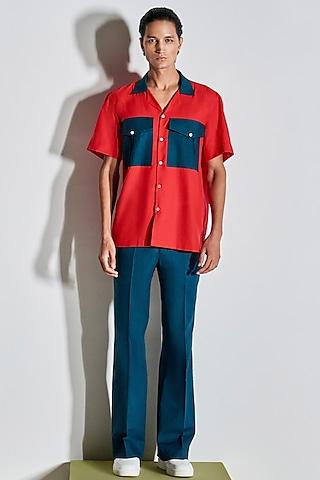 red cotton poly blend shirt