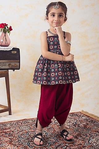 red cotton poplin dhoti set for girls
