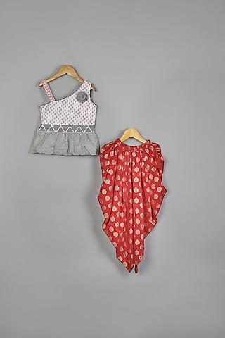 red cotton printed dhoti set for girls