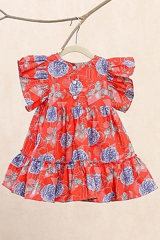 red cotton printed dress for girls