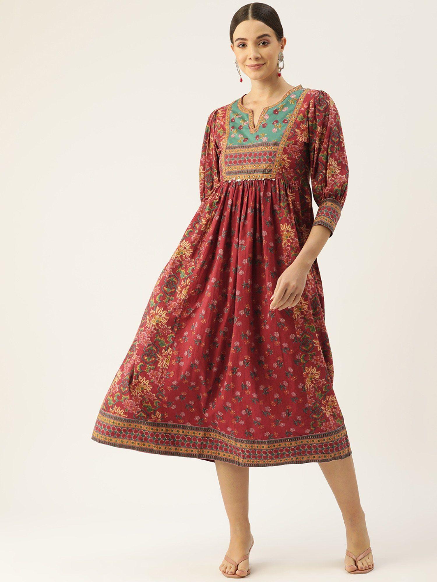 red cotton printed kurti dress