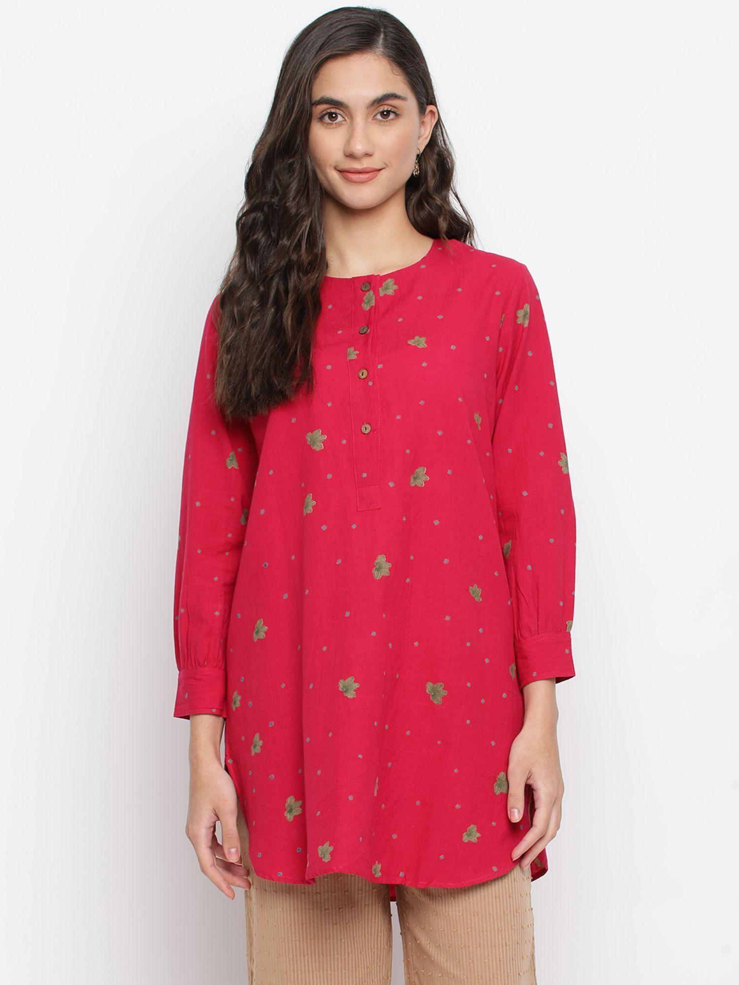 red cotton printed kurti