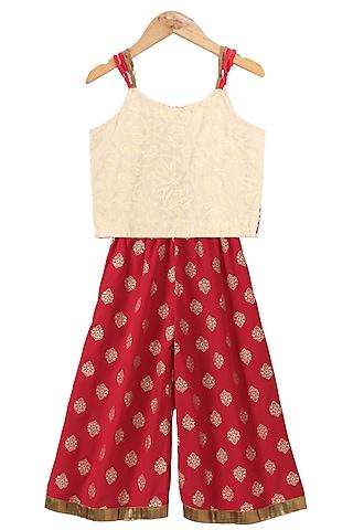 red cotton printed palazzo pant set for girls