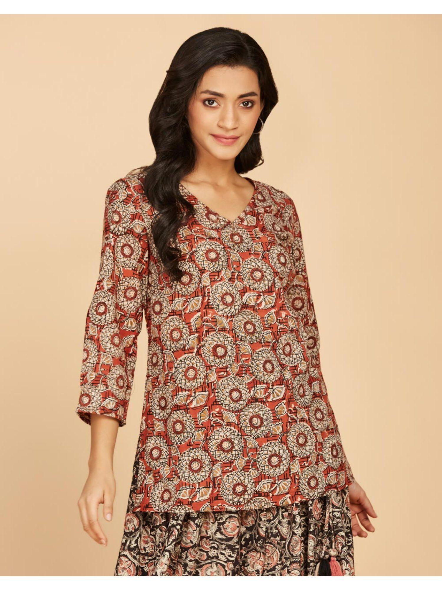 red cotton printed short kurti