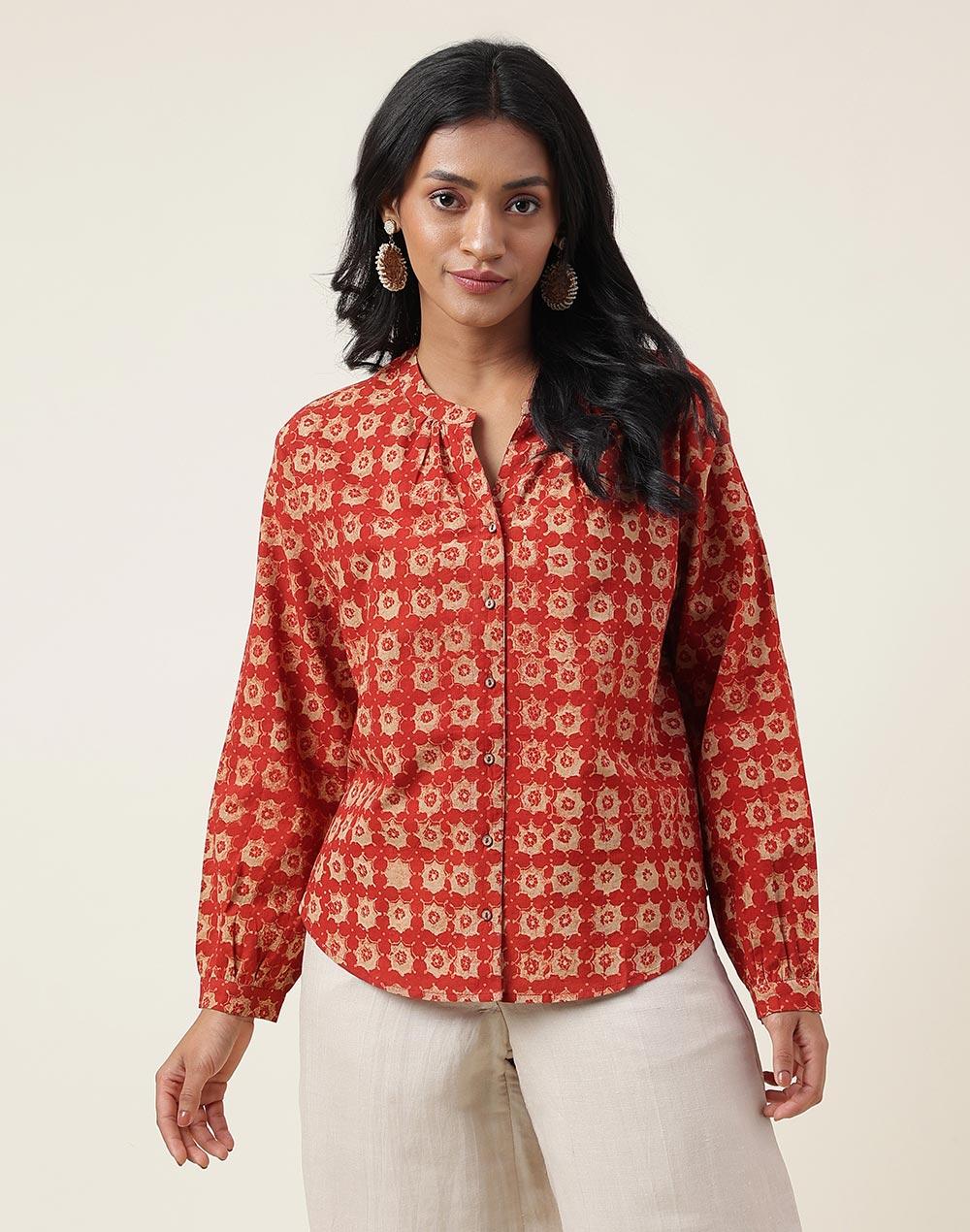 red cotton printed top