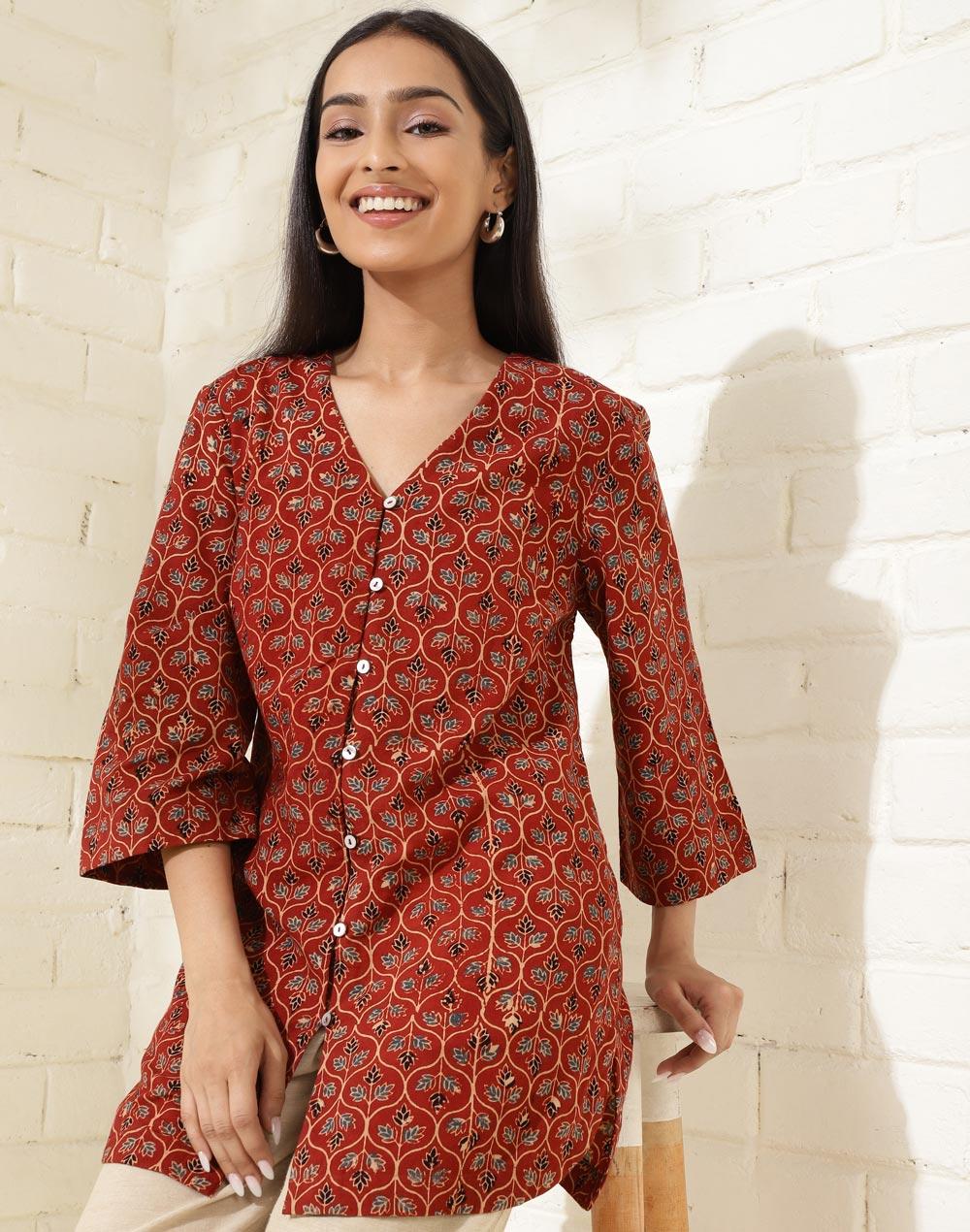 red cotton printed tunic