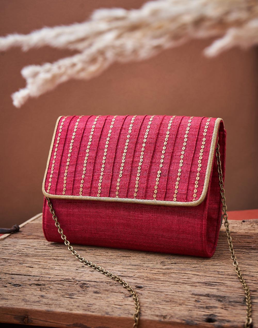 red cotton silk clutch