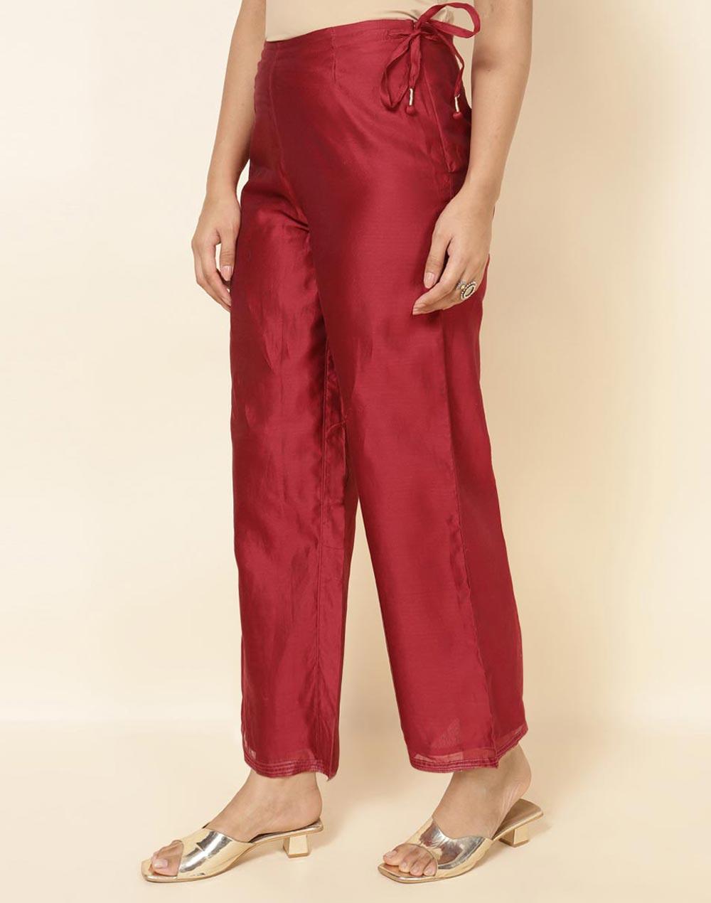 red cotton silk full length ijar pant