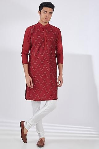 red cotton silk kurta set