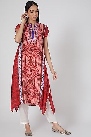 red cotton silk printed tunic